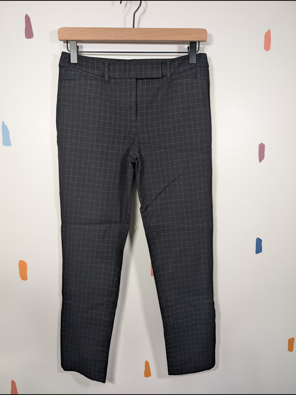 White House Black Market The Slim Ankle Black And Tan Windowpane Pants